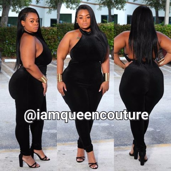 plus size black velvet jumpsuit